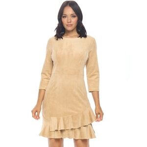 ARYEH Anthropologie Dress Women’s Burgandy 3/4 Sleeve Faux Suede Ruffle Hem SM